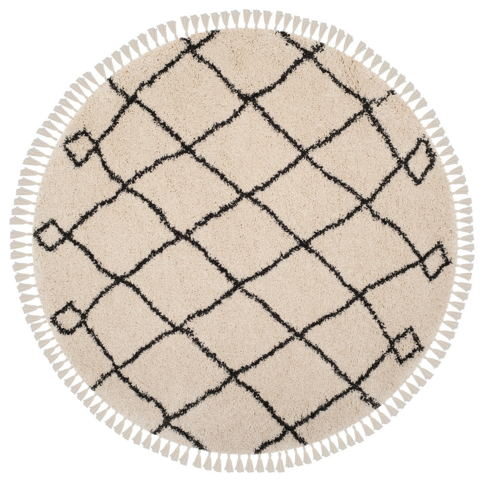 Safavieh Moroccan Fringe Shag Mfg241B Organic/Abstract Rug, Cream/Charcoal, 5'1"