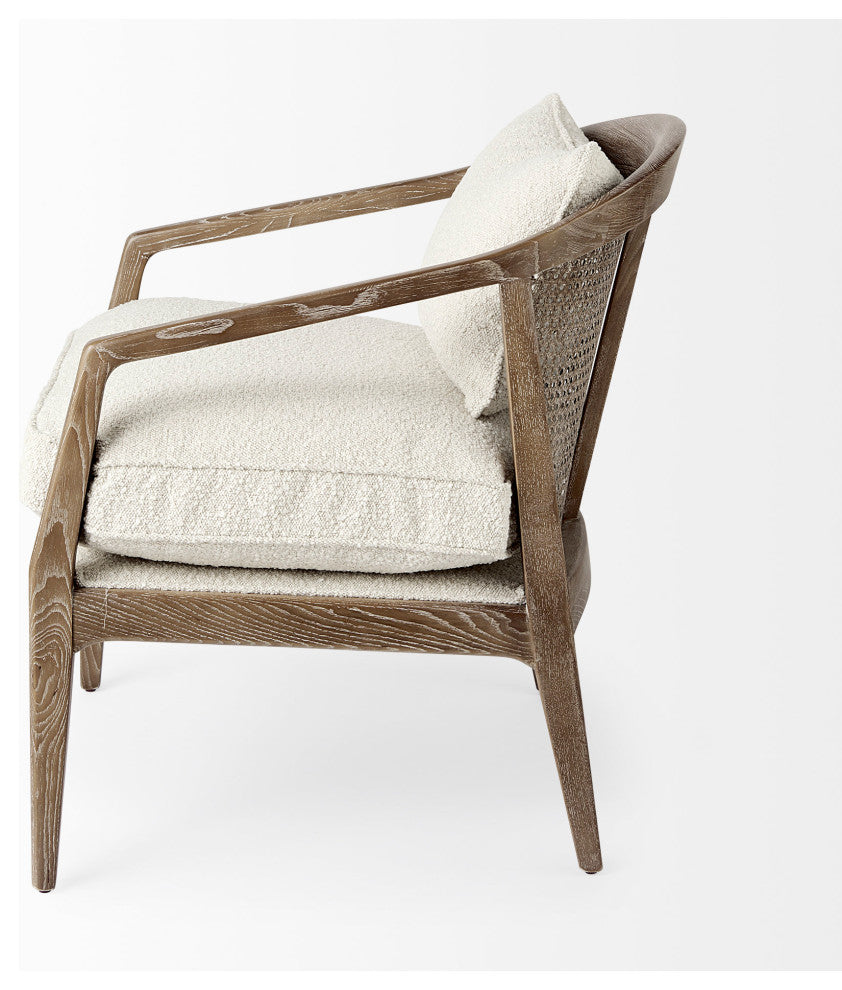 Landon Cream Fabric Seat w/ Light Brown Solid Wood & Cane Back Accent Chair