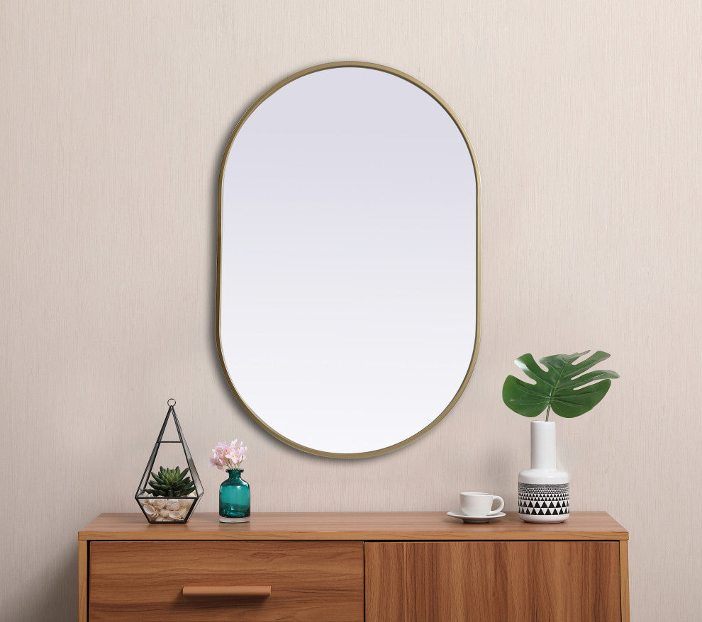 Metal Frame Oval Mirror 24X36 Inch, Brass