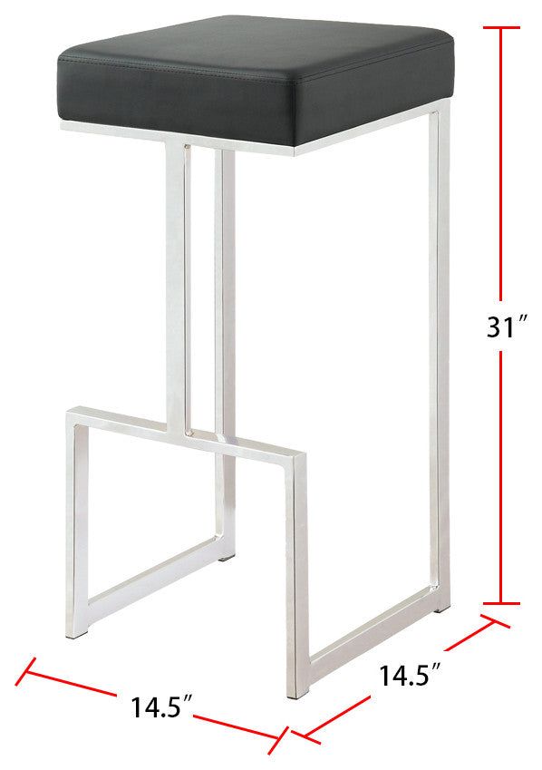 Metal and Faux Leather Bar Stool, Black