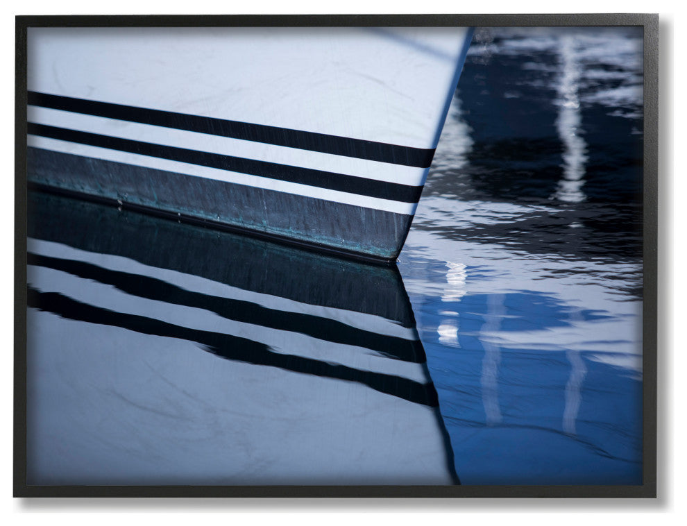 Boat Reflection Ocean Lake Photograph, 24"x30", Black Frame