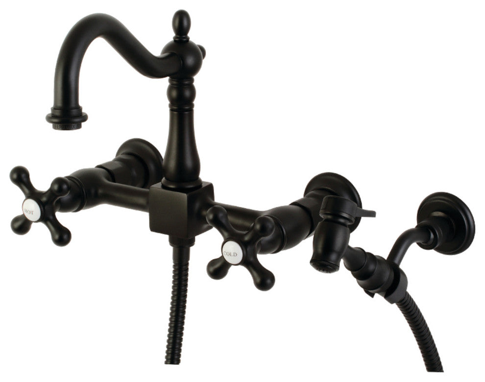 KS126XAXBS-P Heritage Wall Mount Bridge Kitchen Faucet with Brass Sprayer, Matte