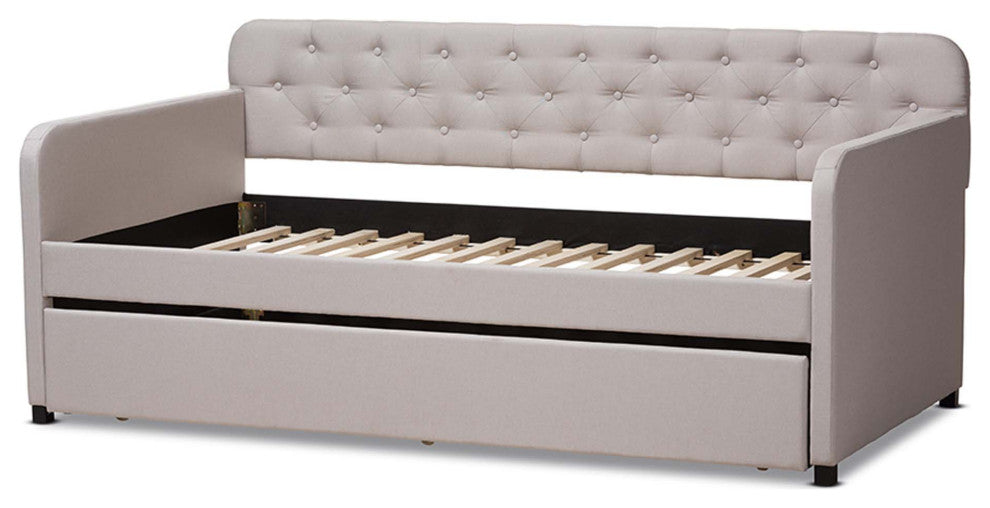 Carly Fabric Upholstered Button-Tufted Twin Size Sofa Daybed With Trundle Bed, B