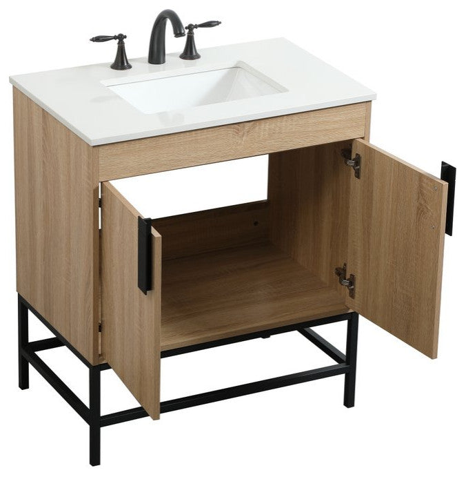 Home Living 19" Modern Mango Wood-Light Bathroom Vanity