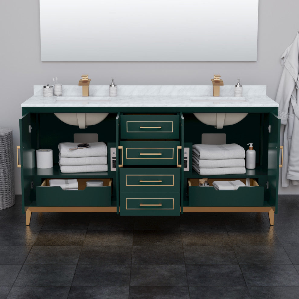 Marlena 72" Green Double Vanity, No Top, No Sink, Bronze Trim