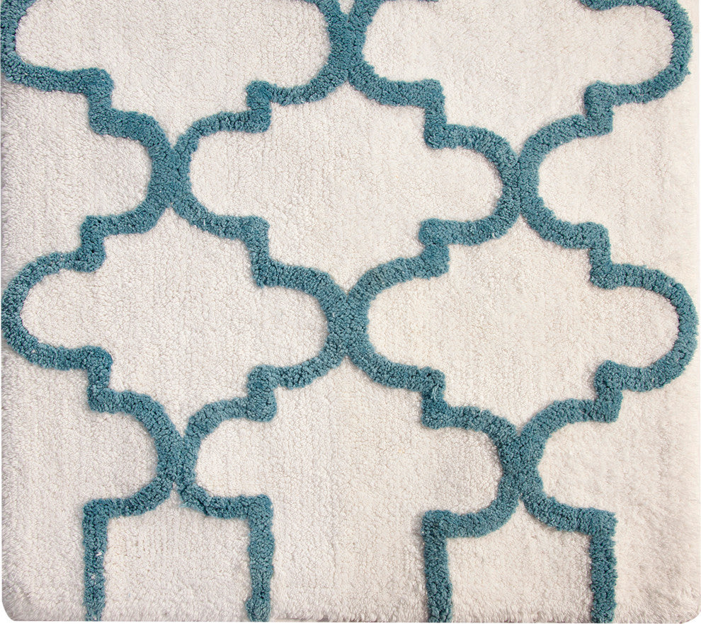 Cotton Dual Color Geometric Pattern Bath Rug, New Blue, 50"x30"