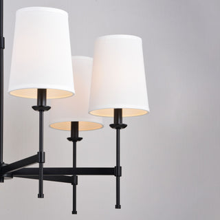 Camden 6 Light Matte Black Chandelier Fixture White Fabric Linen Shade