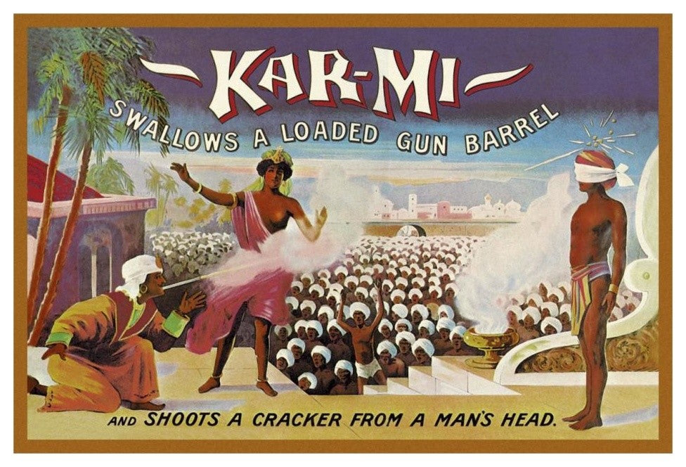 "Kar-Mi Swallows Loaded Gun Barrel" Paper Art, 32"x22"