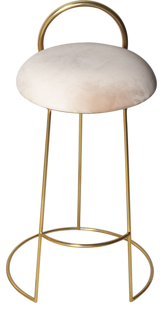 Ring Velvet Upholstered Counter Height Stool with Durable Iron Frame, Cream, Gold Finish