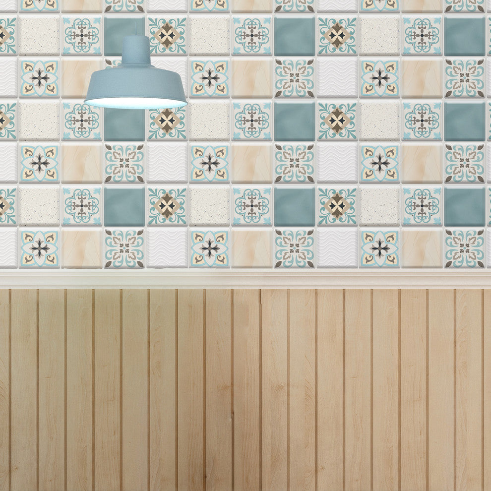 6" Sanish Retro Mediterranean Crush Glossy 16 pcs 3D Tile Stickers