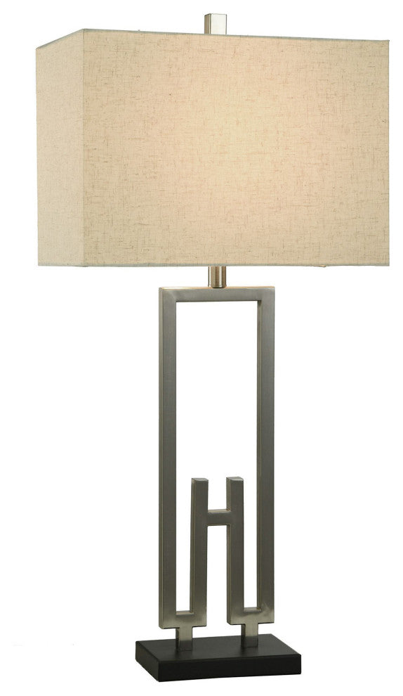 Brushed And Satin Modern Table Lamp, Brushed Nickel And Black