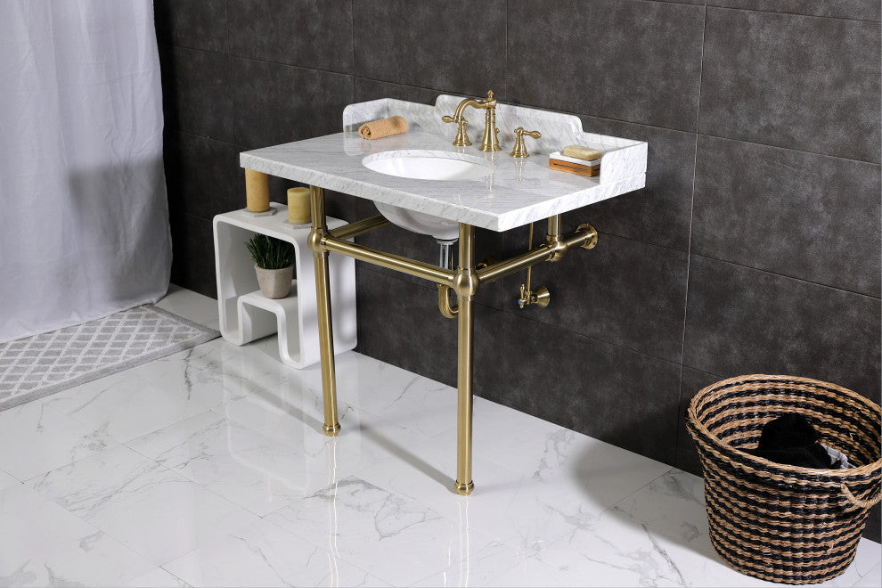 Kingston Brass LMS3630MB7 36" Carrara Marble Console Sink, Legs