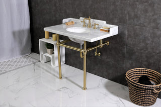 Kingston Brass LMS3630MB7 36" Carrara Marble Console Sink, Legs