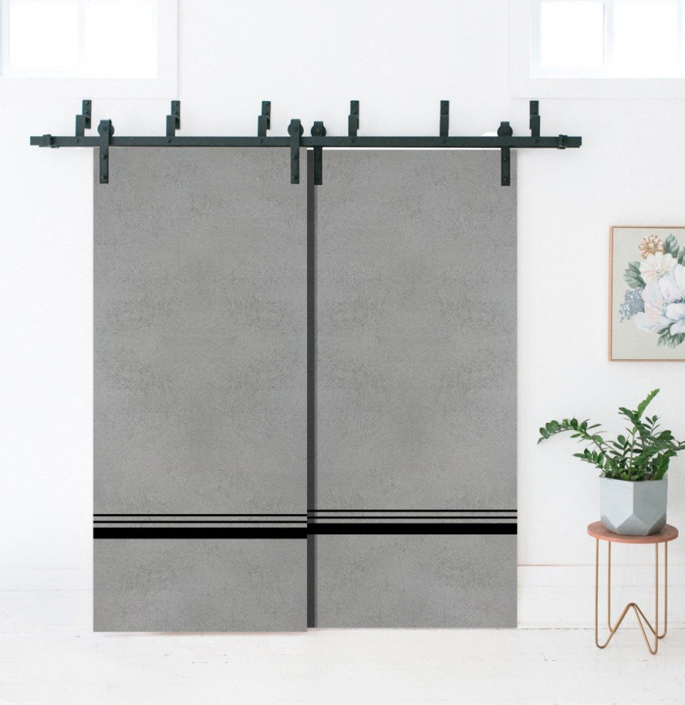 Barn Bypass Doors 84 x 96 | Planum 0012 Concrete with  | Sturdy 8ft