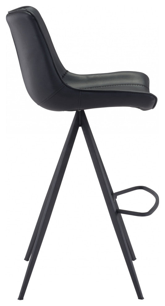 Set of Two Black on Black Faux Leather Triangle Base Bar Chairs