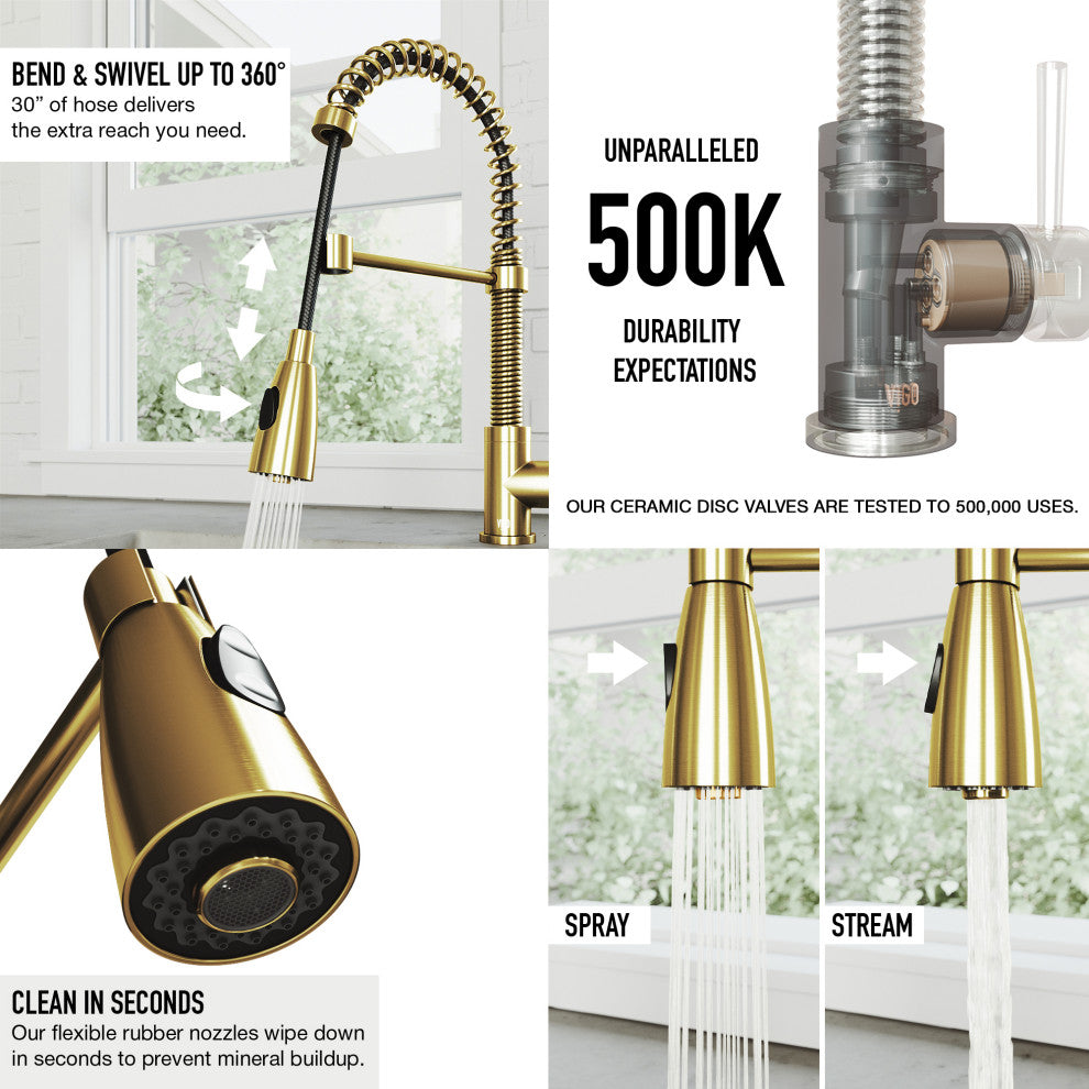 VIGO Brant 19" H Single Handle Pull-Down Sprayer Kitchen Faucet, Matte Brushed Gold, Without Extras