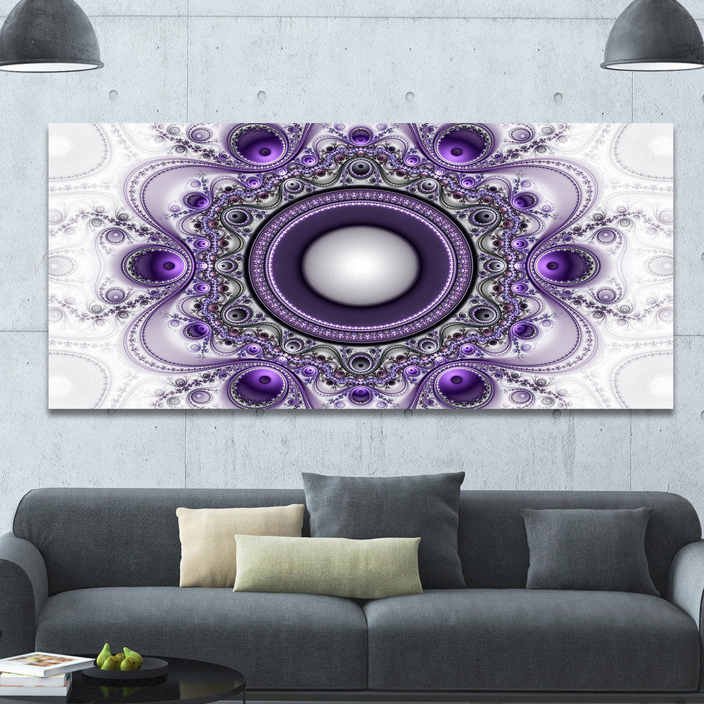 Purple Fractal Pattern with Circles, Oversized Abstract Canvas Art Print, 60x28