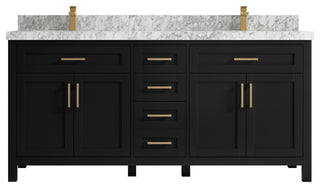 Cambridge 72 Double Sink Bath Vanity in Black 2" Carrara Marble
