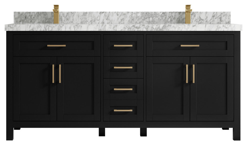 Cambridge 72 Double Sink Bath Vanity in Black 2" Carrara Marble