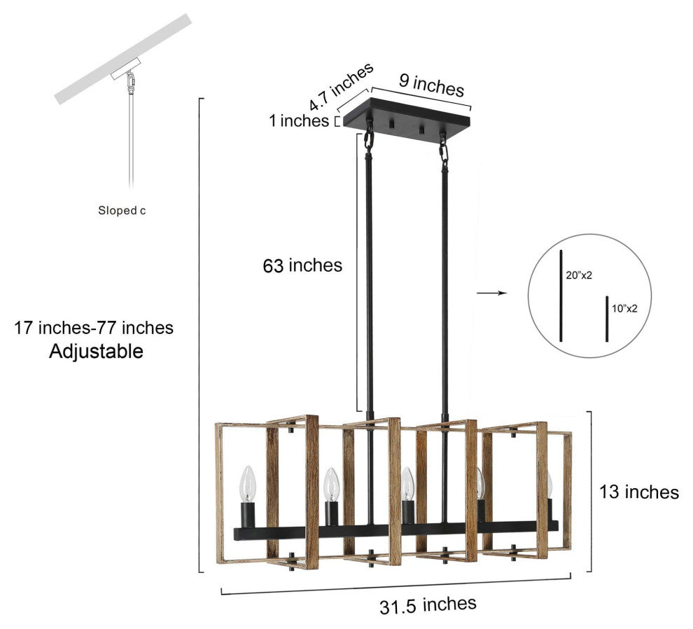 LALUZ Rectangle Chandelier, Linear Chandelier Dining Room,Flat Black