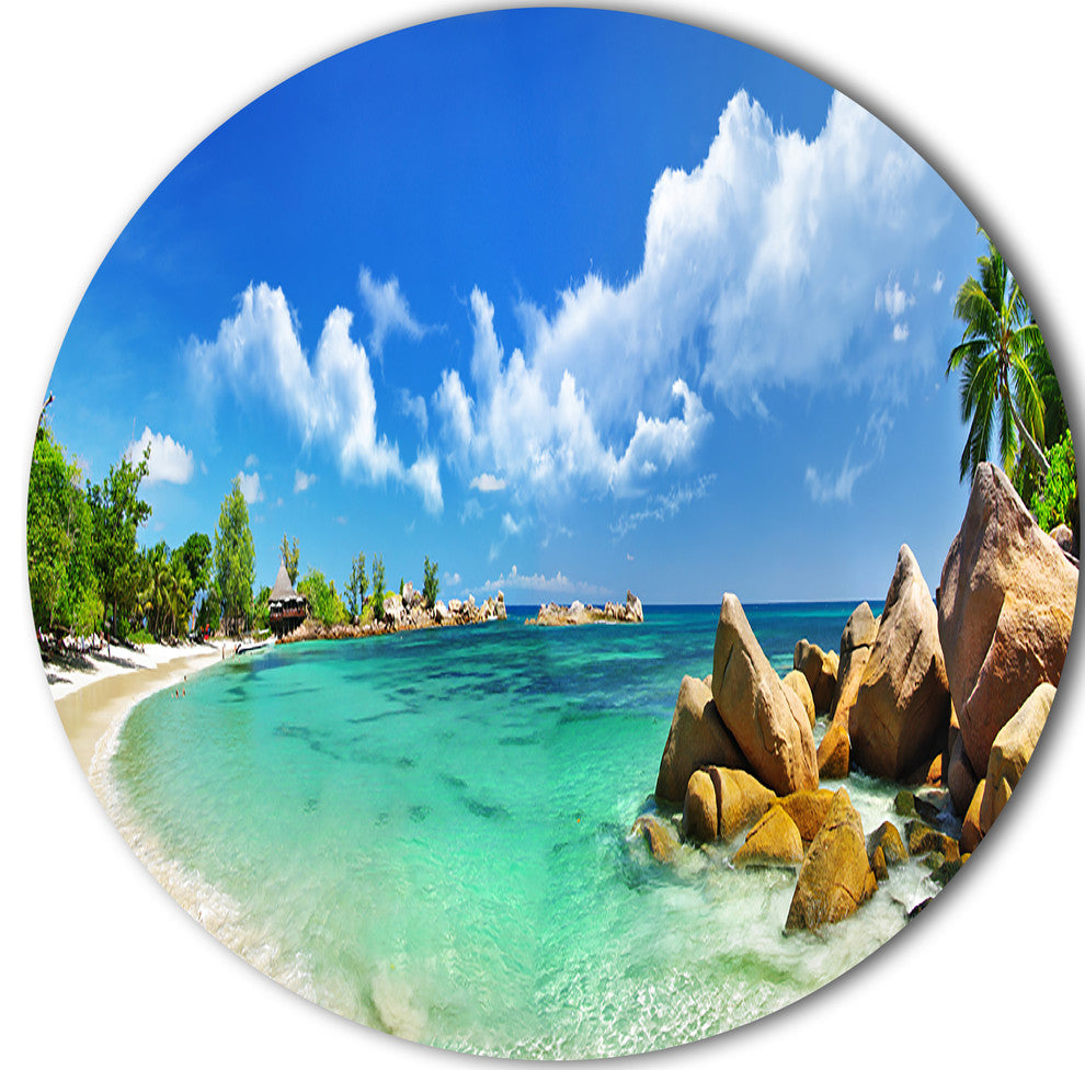 Seychelles Islands Panorama, Landscape Photo Disc Metal Wall Art, 23"