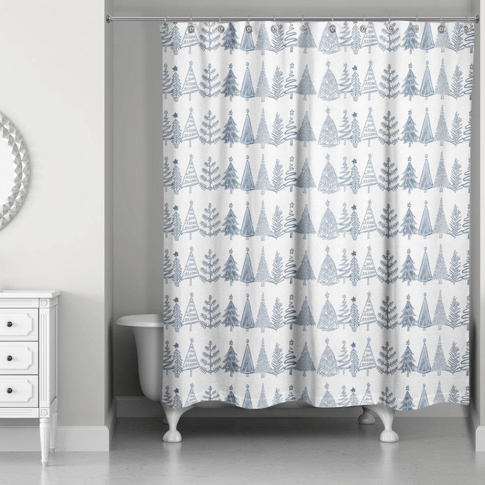 Blue Tree Pattern 71x74 Shower Curtain