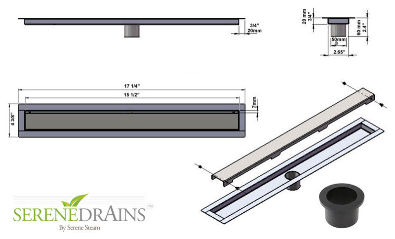 Serene Drains Invisible Slim Linear Drain Design, 16 Inch