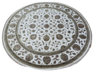 10x10 Round Handmade Ivory Tabriz With Silk Oriental Rug