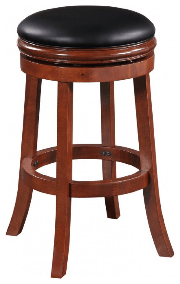 Benzara BM274233 Swivel Counter Stool, Solid Wood, Faux Leather, Brown/Black