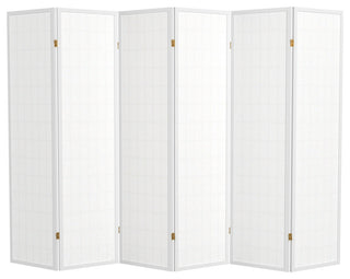 6' Tall Window Pane Shoji Screen, White, 6 Panels