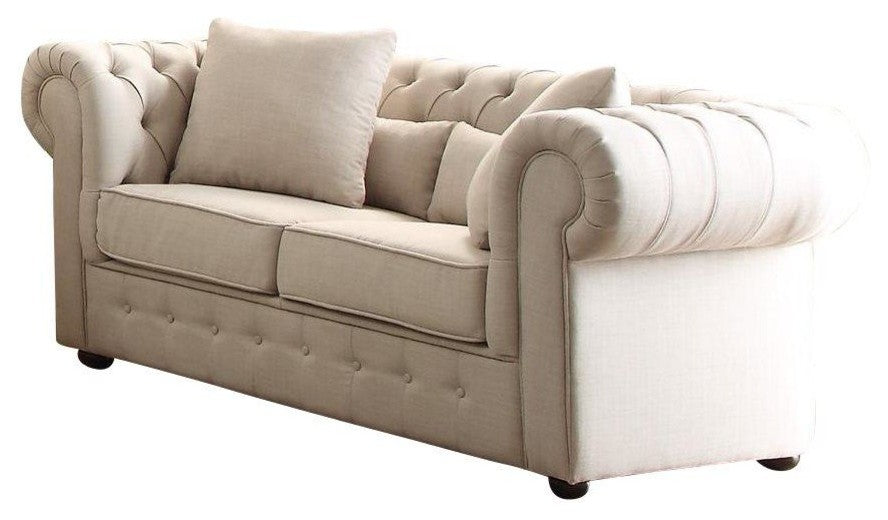 3-Piece Scotlynn Button Tufted Set Sofa, Love Seat and Chair, Natural Fabric