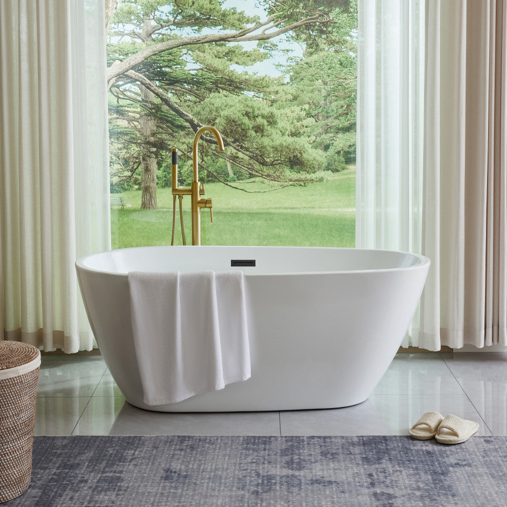 Freestanding Acrylic Bathtub, White/Matte Black, 59"
