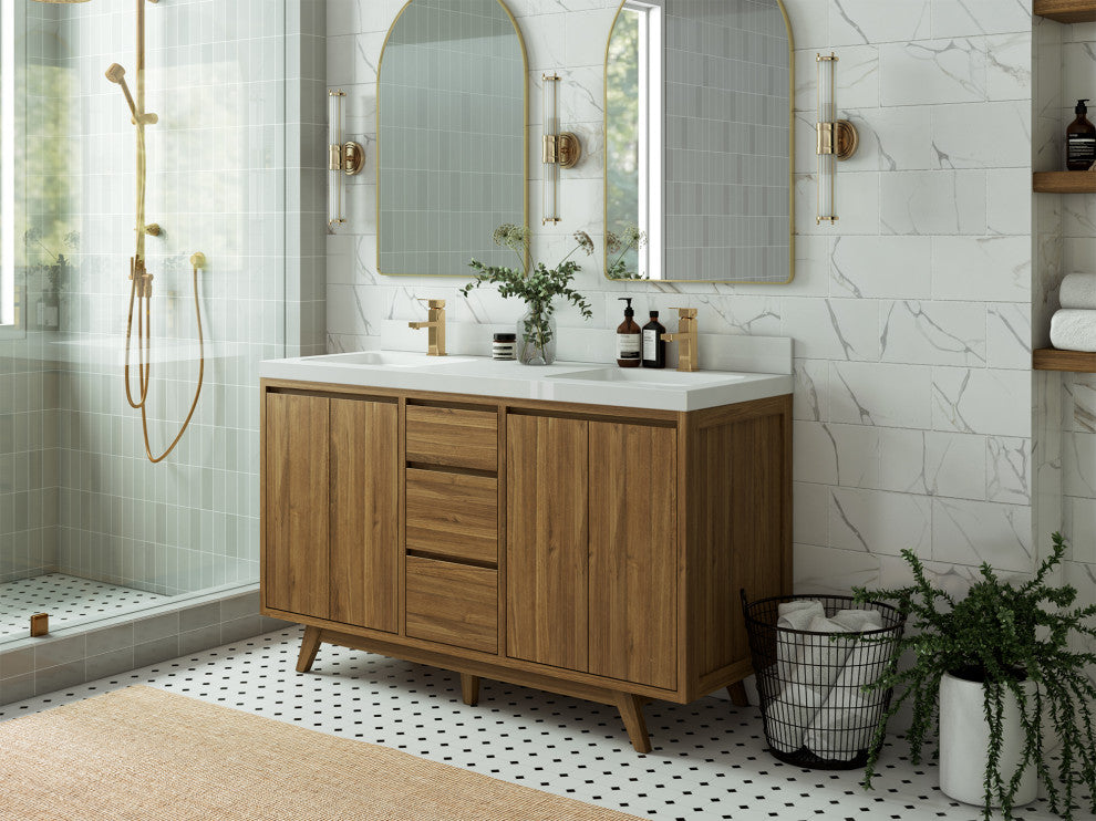 Madison Teak 60 Double Bathroom Vanity in Dark Natural 2" Empira Quartz
