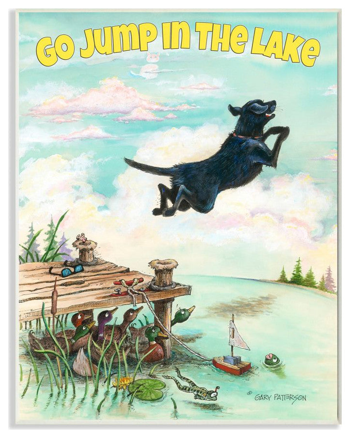 Stupell Industries Go Jump In The Lake Funny Cartoon Pet Dog Design, 13"x19"