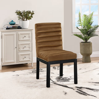 Evelyn Upholstered Dining Chair, Saddle, Velvet, Black Finish