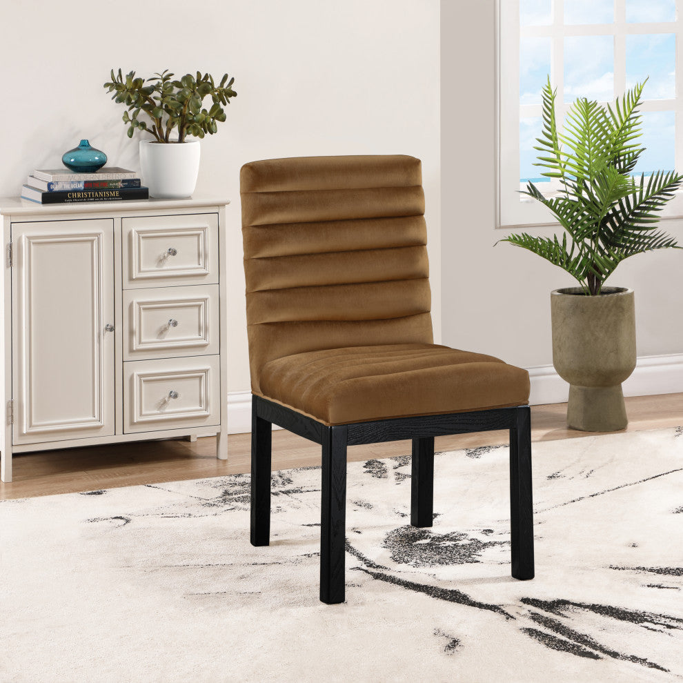 Evelyn Upholstered Dining Chair, Saddle, Velvet, Black Finish