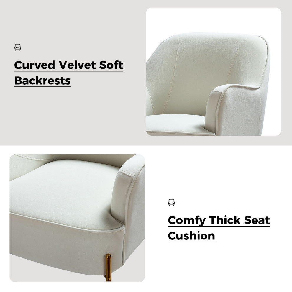 Nora Upholstered Velvet Accent Chair With Golden Base Set of 2, Ivory
