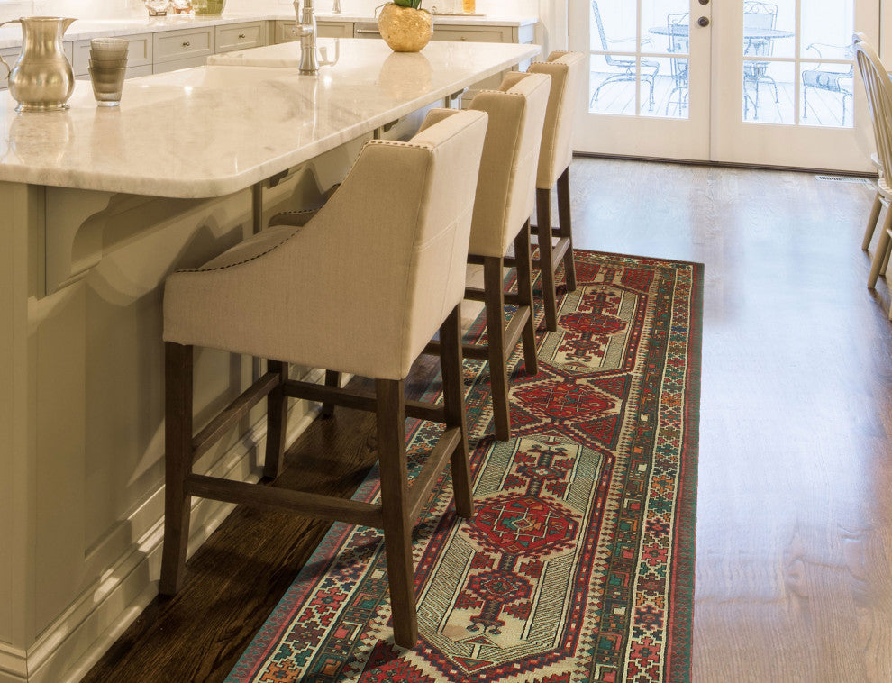 Fine Vintage Distressed Jacquely Rust/Beige Runner, 3'5x13'8