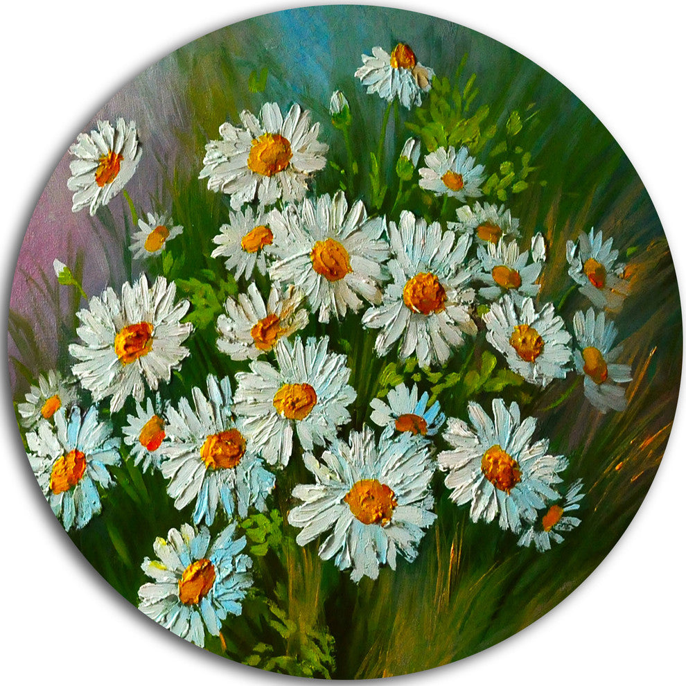 Heavily Textured Daisies Art, Floral Disc Metal Wall Art, 36"
