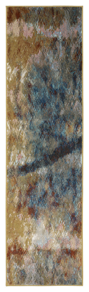 Vander Imperial Blue/Gold Power-Loomed Area Rug, 2'3"x7'6"