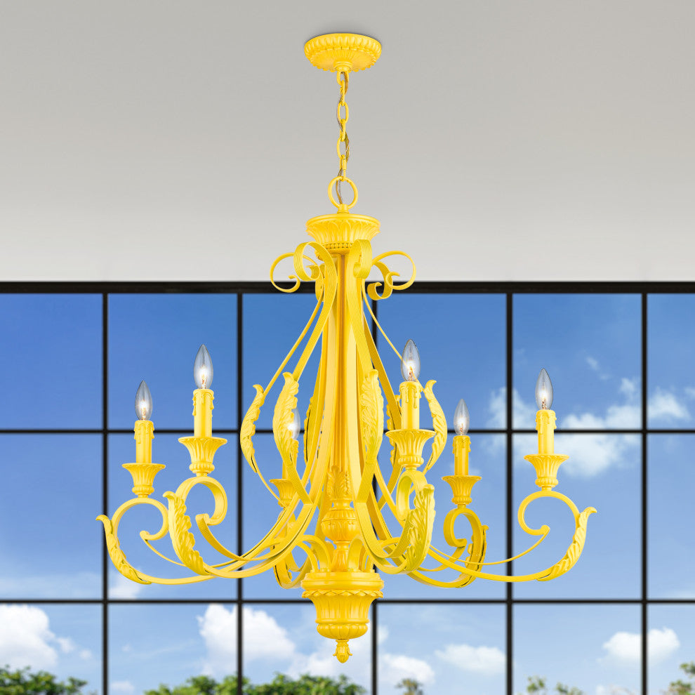 6 Light Shiny Yellow Large Chandelier