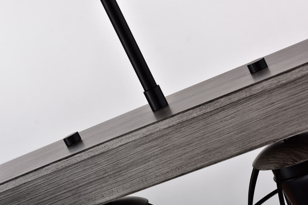 4-Light Wood and Black Cage Linear Pendant