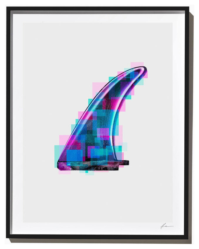 "Teal and Purple Single Fin", Surf Art Photograph, Black Frame, 27''x35''