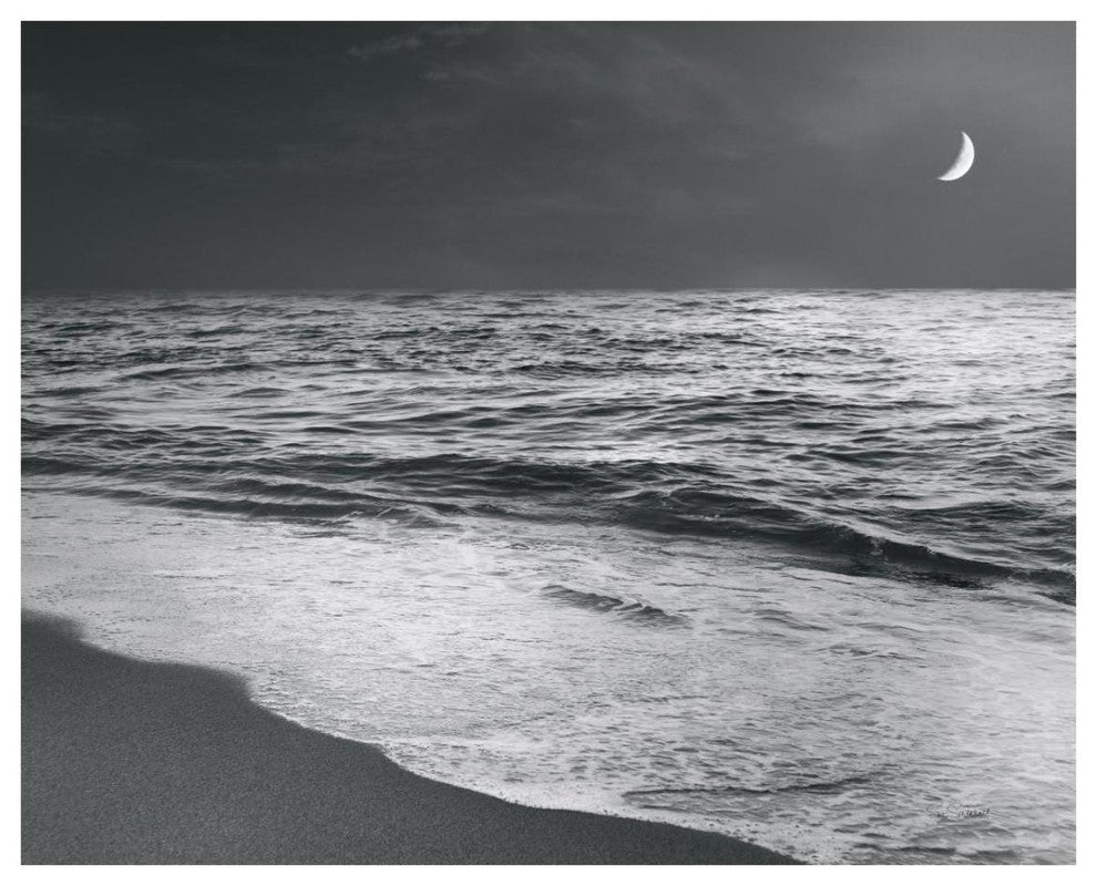 "Moonrise Beach Black and White" Digital Paper Print by Sue Schlabach, 30"x24"
