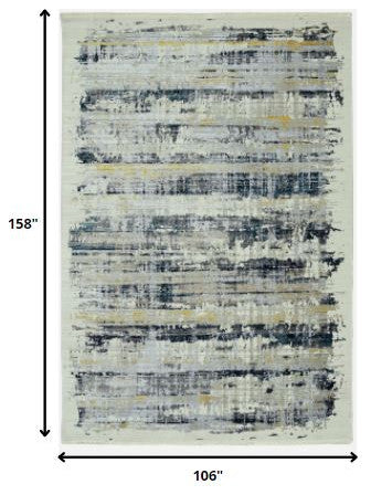 9"x13" Blue White Distressed Traditional Area Rug