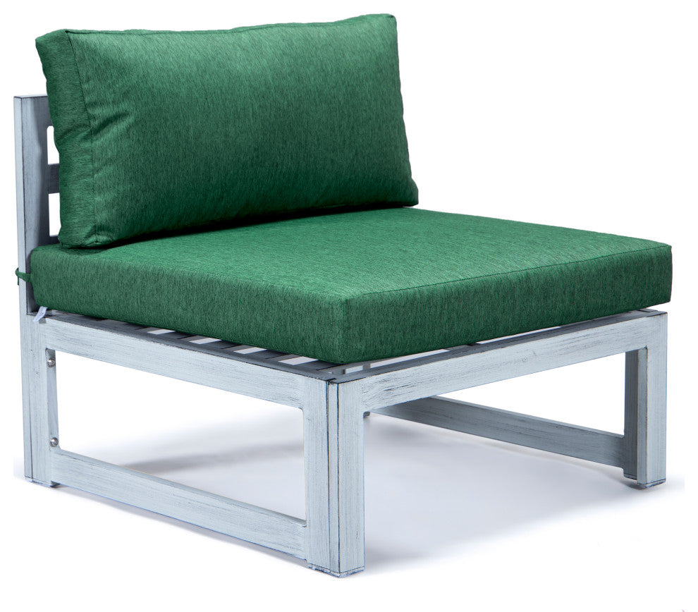 LeisureMod Chelsea 7-Piece Gray Patio Sectional With Fire Pit Table, Green