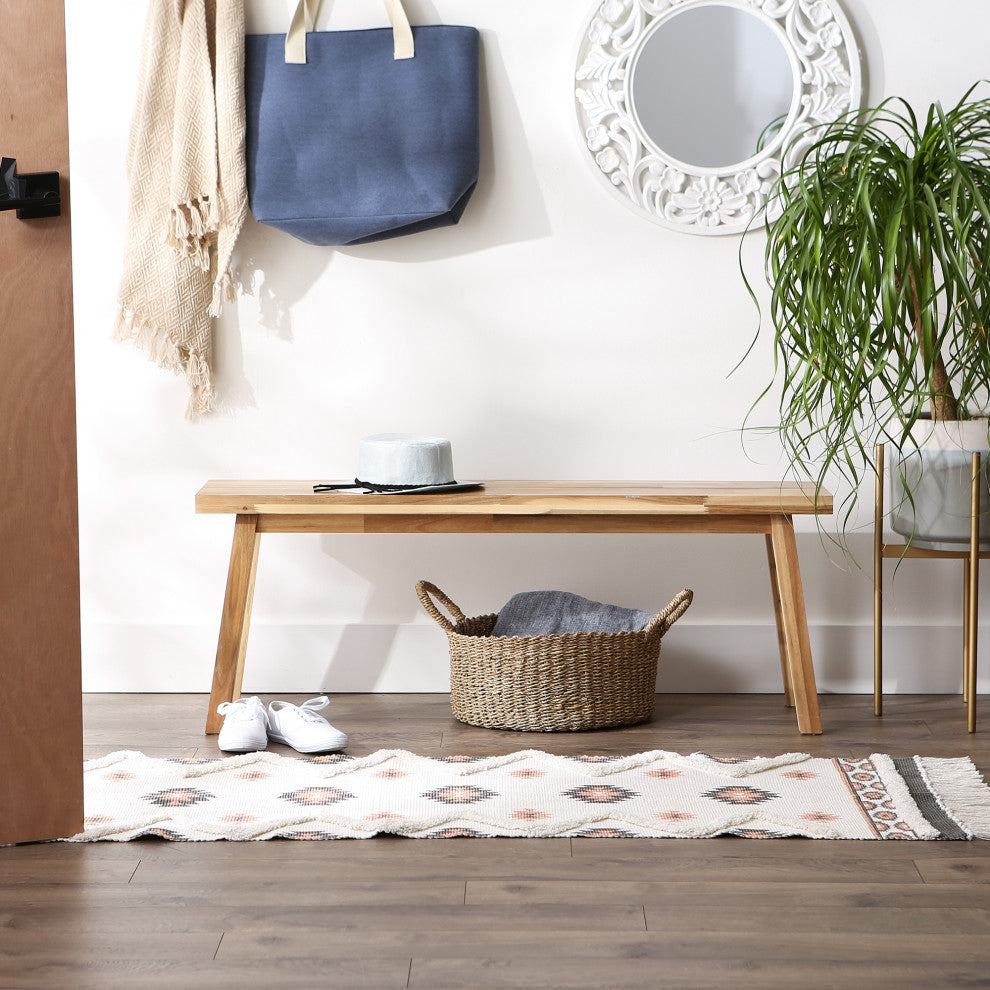 Gray And Blush Printed Off-White Hand-Loomed Shag Rug Runner 2Ft 3Inx6Ft
