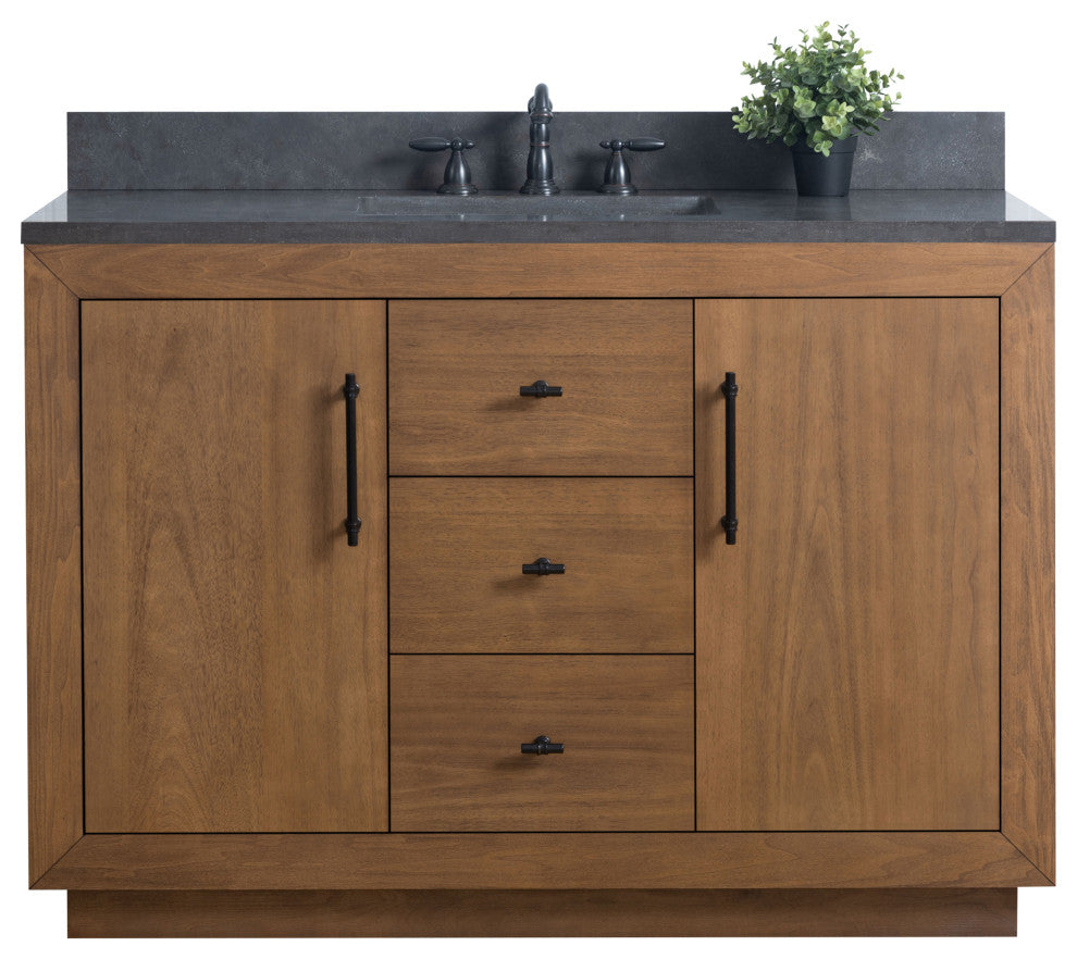 Vanity Art Bathroom Vanity With Sink, Tan, 48" Single, Black Limestone Top