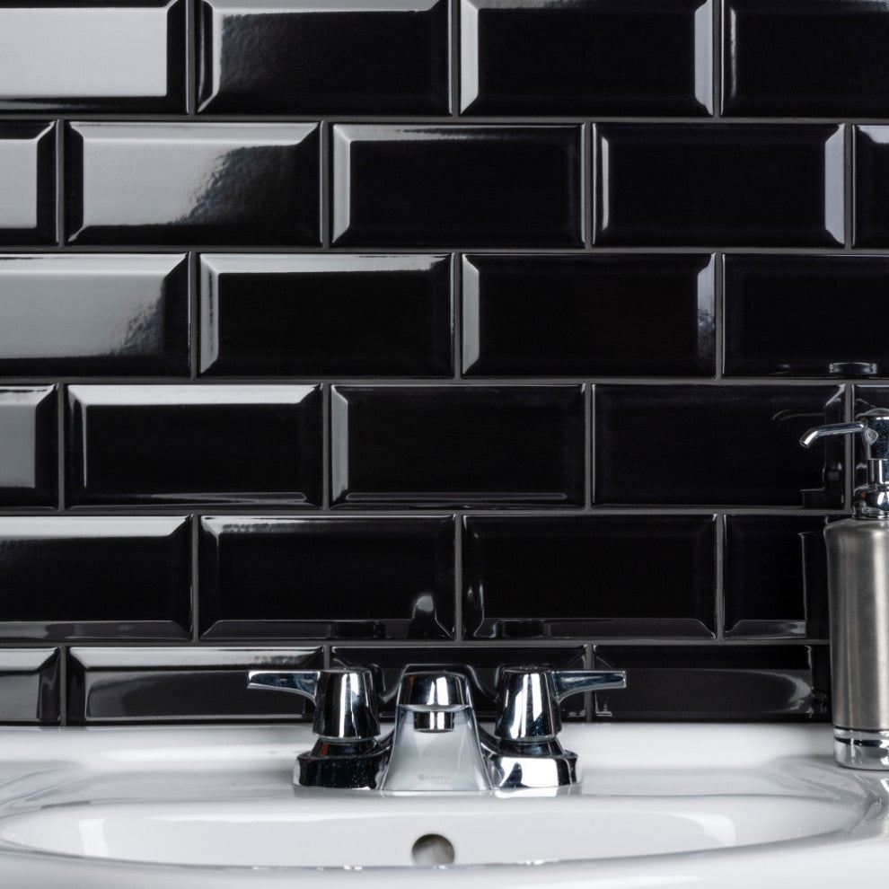Crown Heights Beveled Glossy Black Ceramic Wall Tile
