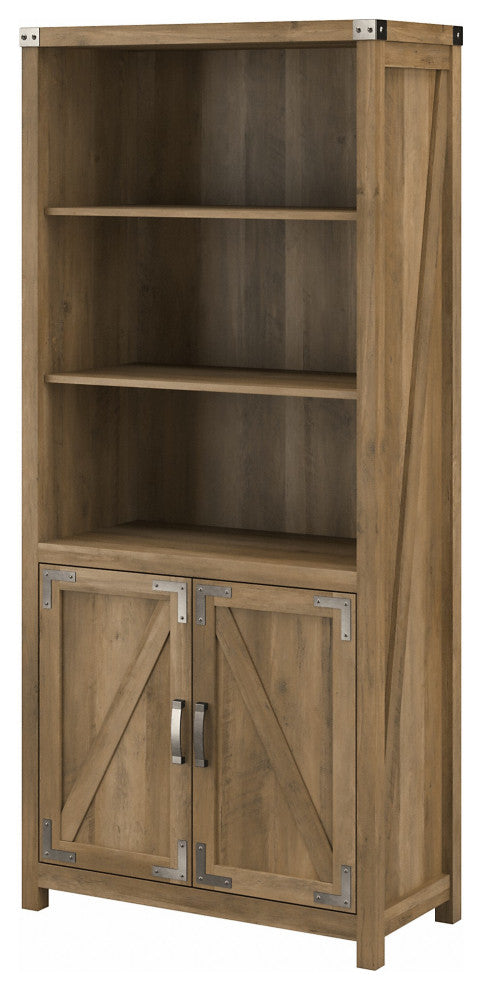 kathy ireland Home Cottage Grove Tall Bookcase With Doors, Reclaimed Pine